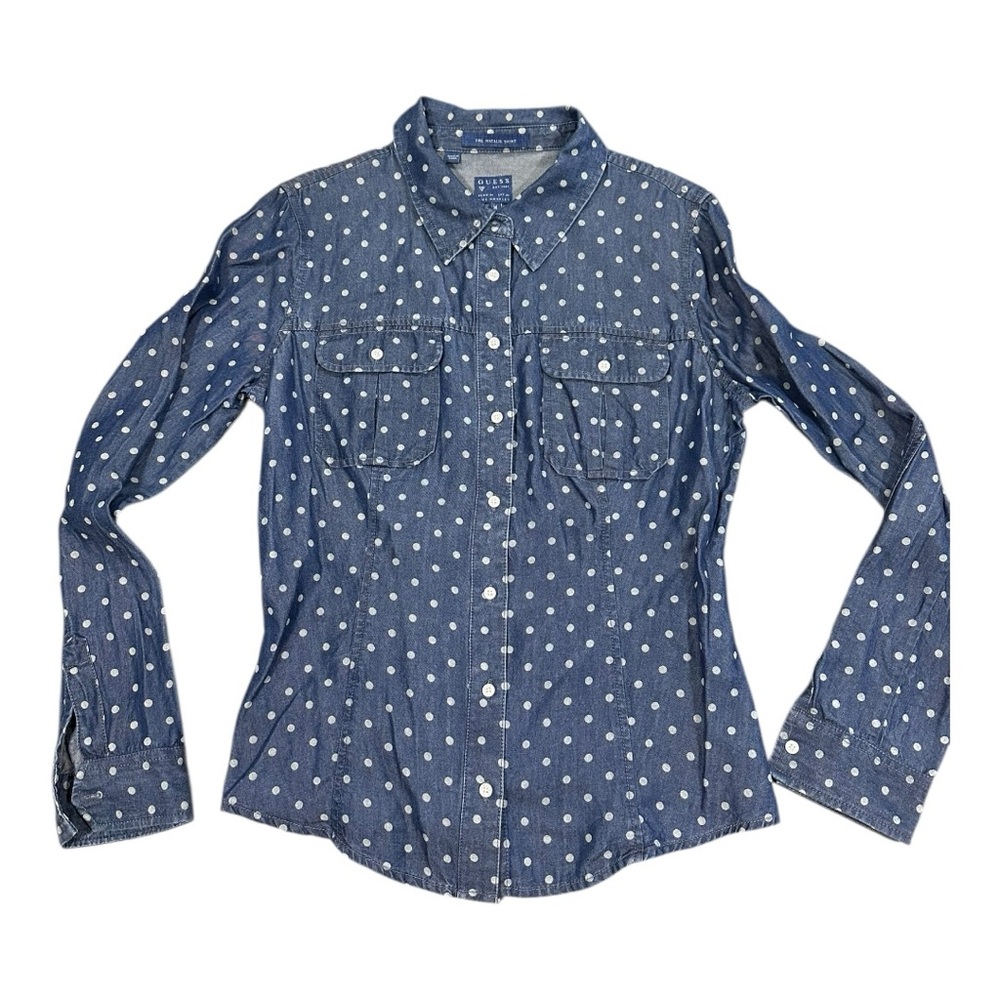 Guess “The Natalie Shirt”‎ Polka Dot Denim Button-Up | Women’s M